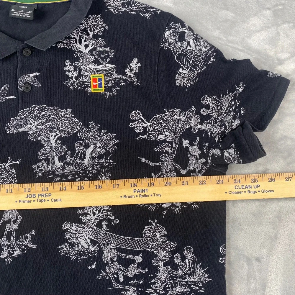 Vintage Andre Agassi Nike Tennis Shirt Men's XL Black Polo AOP Print Skeleton